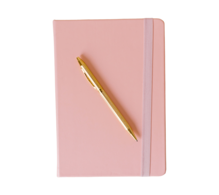 pink-notebook-and-gold-pen-isolated-on-a-transparent-background-png